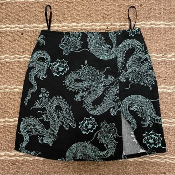 Motel Rocks mint green and black dragon mini skirt. - Picture 3 of 4